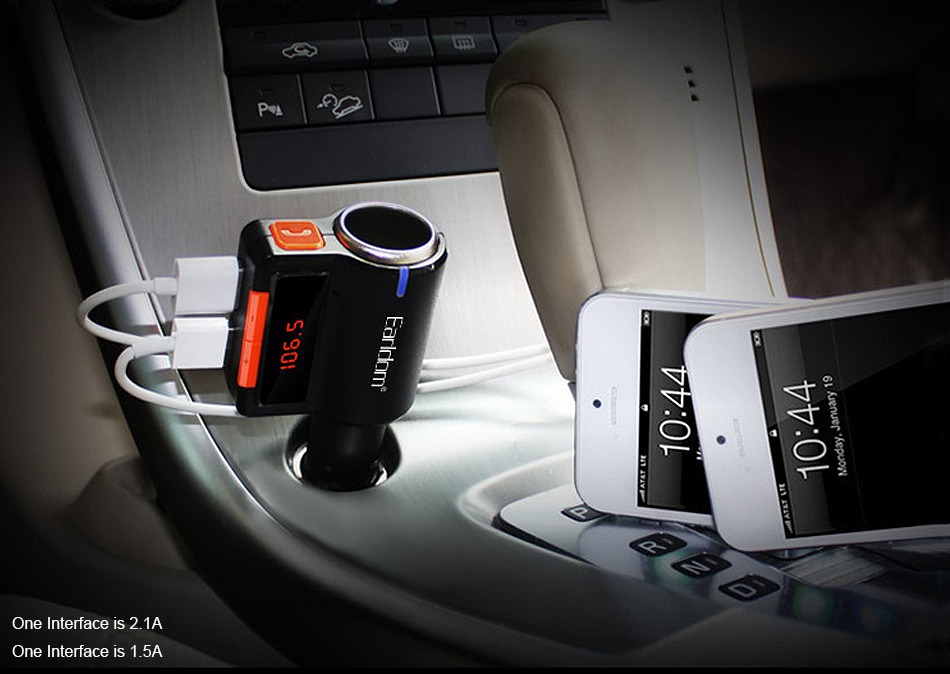 Earldom M10 Dual USB Car Charger Bluetooth Handsfree Call Car MP3 Player FM Transmitter - Black