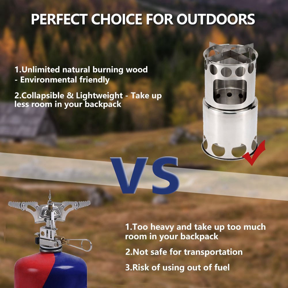 Camping Stove Wood Burning Collapsible Lightweight Survival Backpacking Camping Hiking Climbing - Metal Color