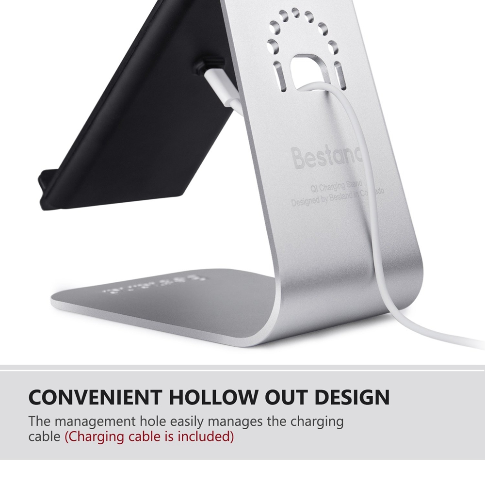 Bestand H03 Mobile Phones QI Wireless Charger Stand 2-coil Design Widely Compatible With Built USB Cable - Silver