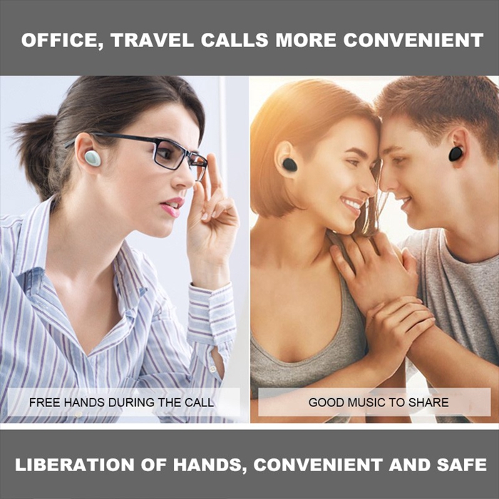 TWS K2 Bluetooth Earphones Mini Wireless Headphone Stereo Music Headset with Power Bank Box - Black