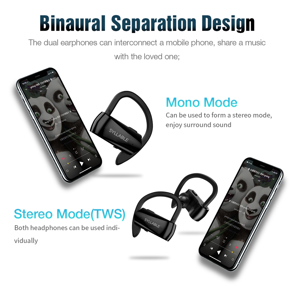 Syllable D15 Wireless Bluetooth TWS Super-aural Earphones - Black