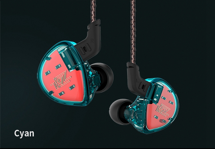 KZ ES4 HiFi Balanced Armature Dynamic Driver Hybrid Earphone Noise Cancelling Heavy Bass Headphone - Cyan