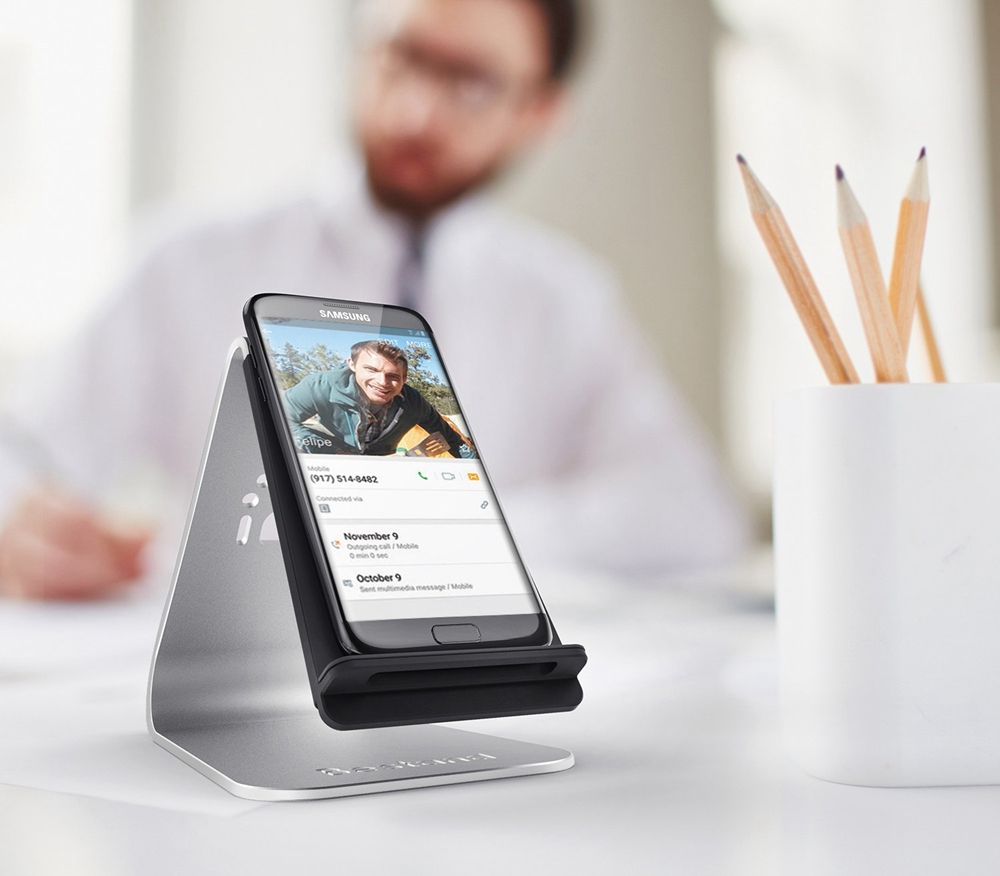 Bestand H03 Mobile Phones QI Wireless Charger Stand 2-coil Design Widely Compatible With Built USB Cable - Silver