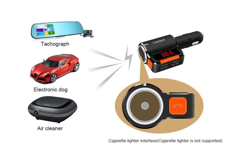 Earldom M10 Dual USB Car Charger Bluetooth Handsfree Call Car MP3 Player FM Transmitter - Black