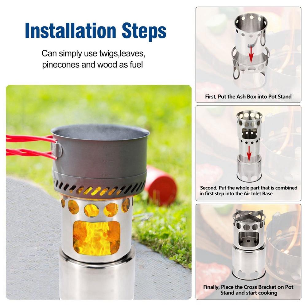 Camping Stove Wood Burning Collapsible Lightweight Survival Backpacking Camping Hiking Climbing - Metal Color