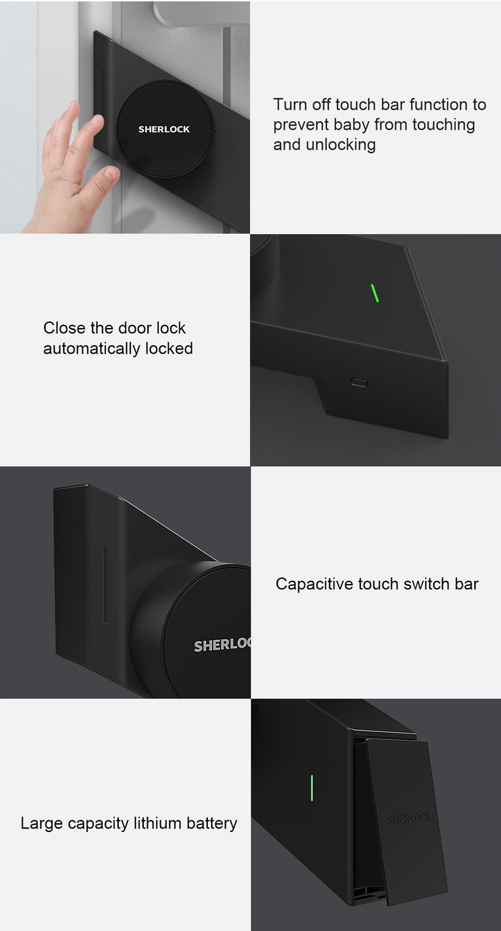 Xiaomi Sherlock Smart Lock M1 App Control Indoor Touchable 3M Glue Built-in MJSC Chips App Virtual Key 3800mAh Li Battery -Left Hand Door