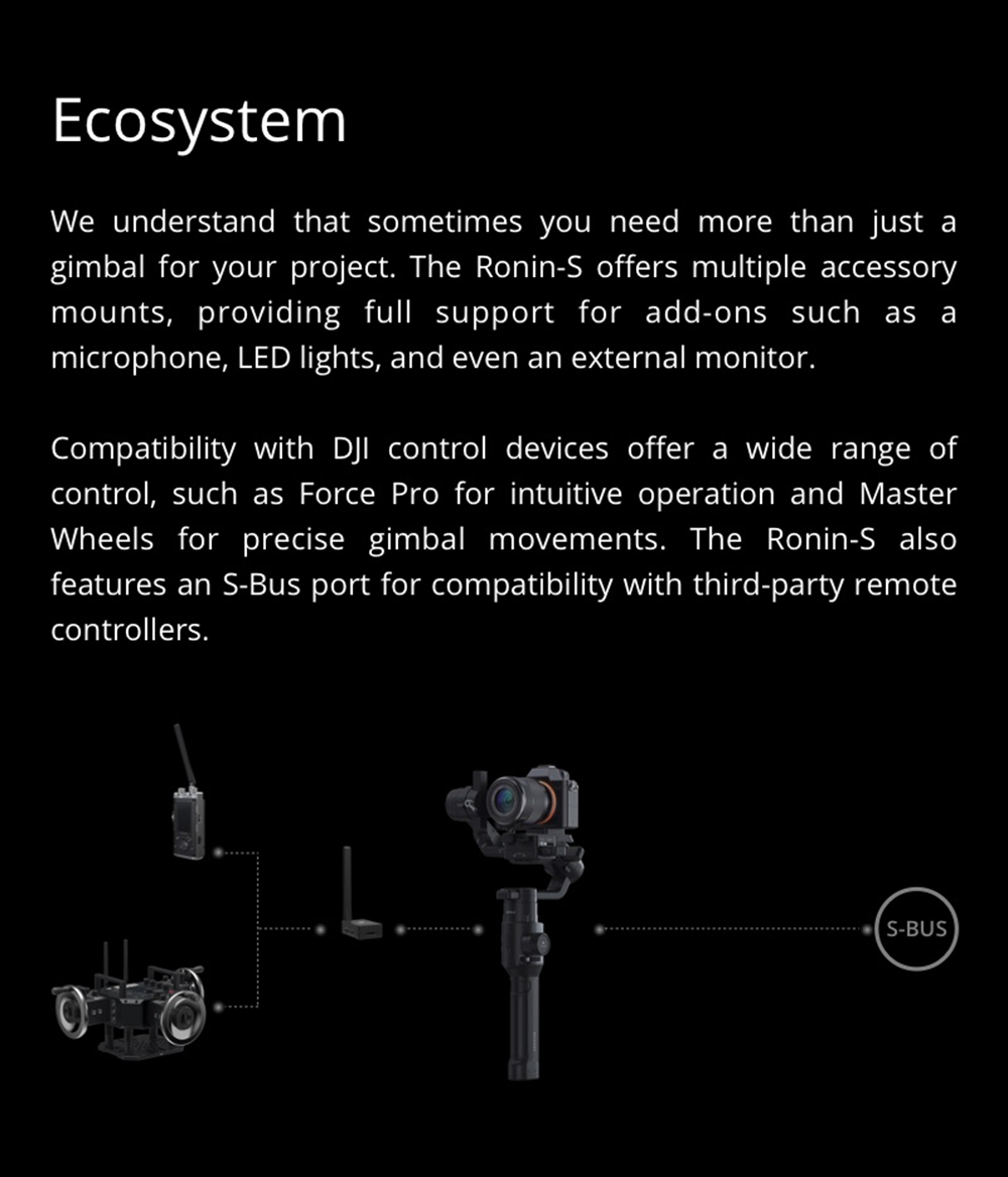 DJI RONIN-S 3-Axis Brushless Handheld Gimbal for Mirrorless DSLR Camera - Single Handheld