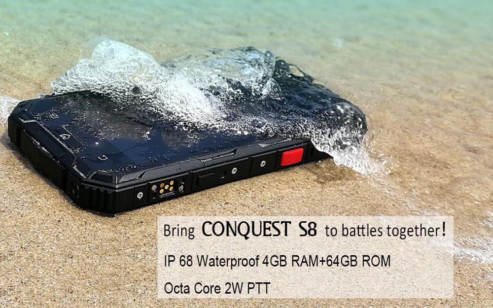 Conquest S8 5.0 Inch IP68 Waterproof 4G Smartphone MTK6755 4GB 64GB 16.0MP Rear Camera Android 6.0 FHD Screen 6000mAh - Black