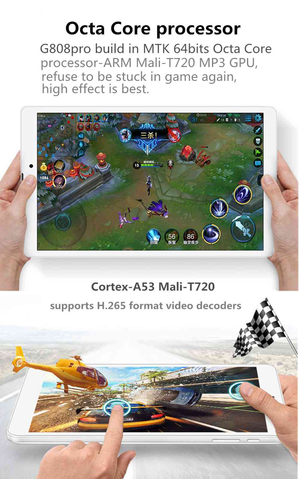 Binai G808 Pro 4G Phablet MTK6753 Octa Core 8" IPS Screen 1920*1200 Android 7.0 3GB DDR3 32GB eMMC - Gold