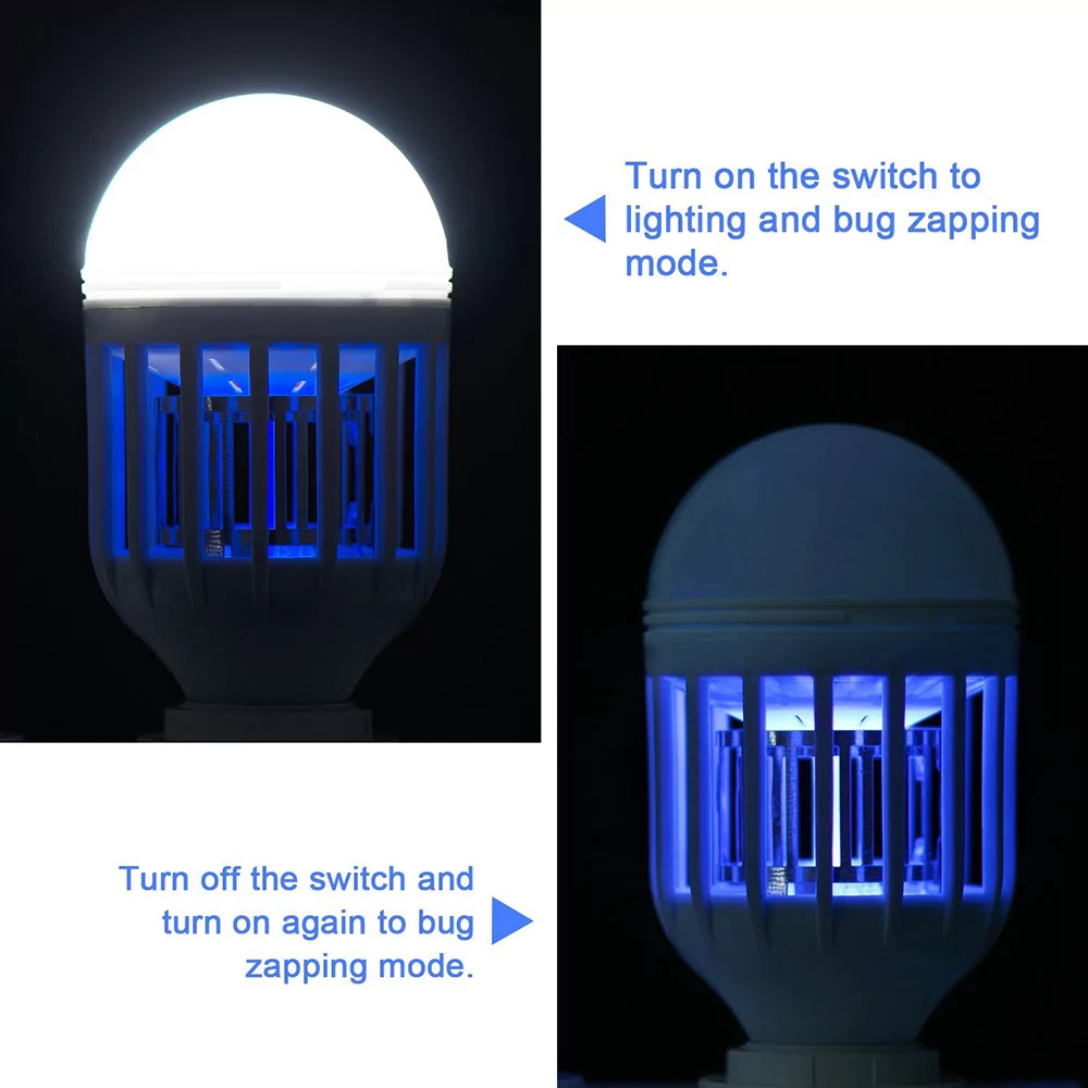 E27 LED Mosquito Killer Light Bulb Bug Zapper Insect Trap for Indoor Outdoor -White