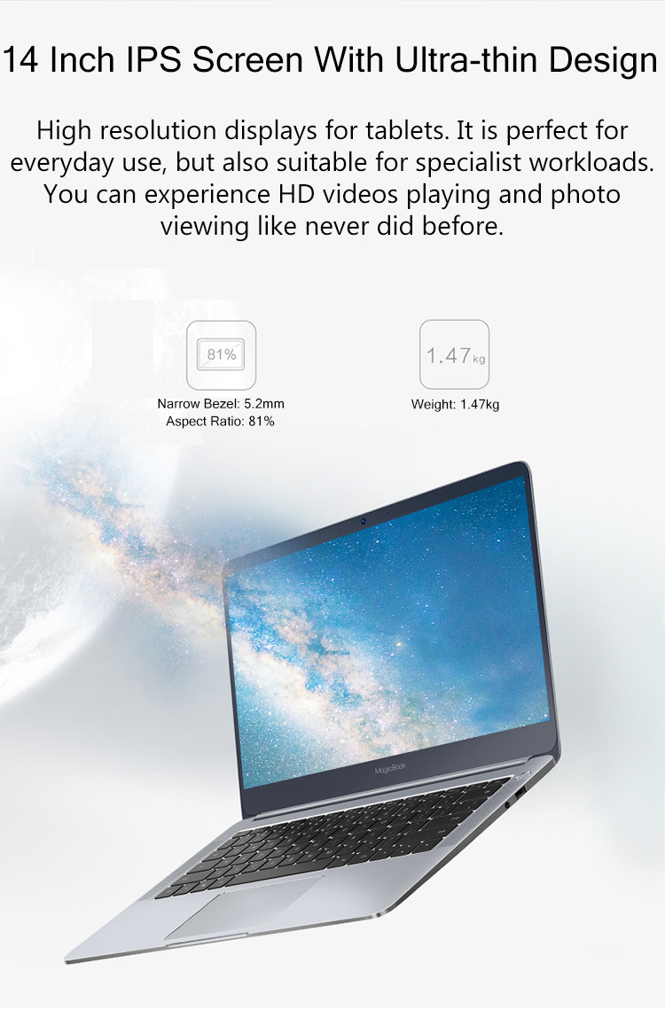 Huawei Honor Magicbook laptop Intel Core i5-8250U Quad Core GeForce MX150 2GB DDR5 14" IPS Screen 1920*1080 8GB DDR3 256GB SSD - Silver