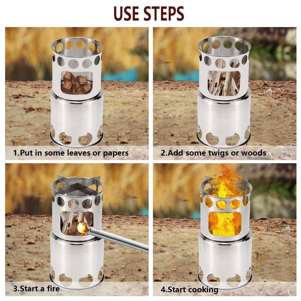 Camping Stove Wood Burning Collapsible Lightweight Survival Backpacking Camping Hiking Climbing - Metal Color