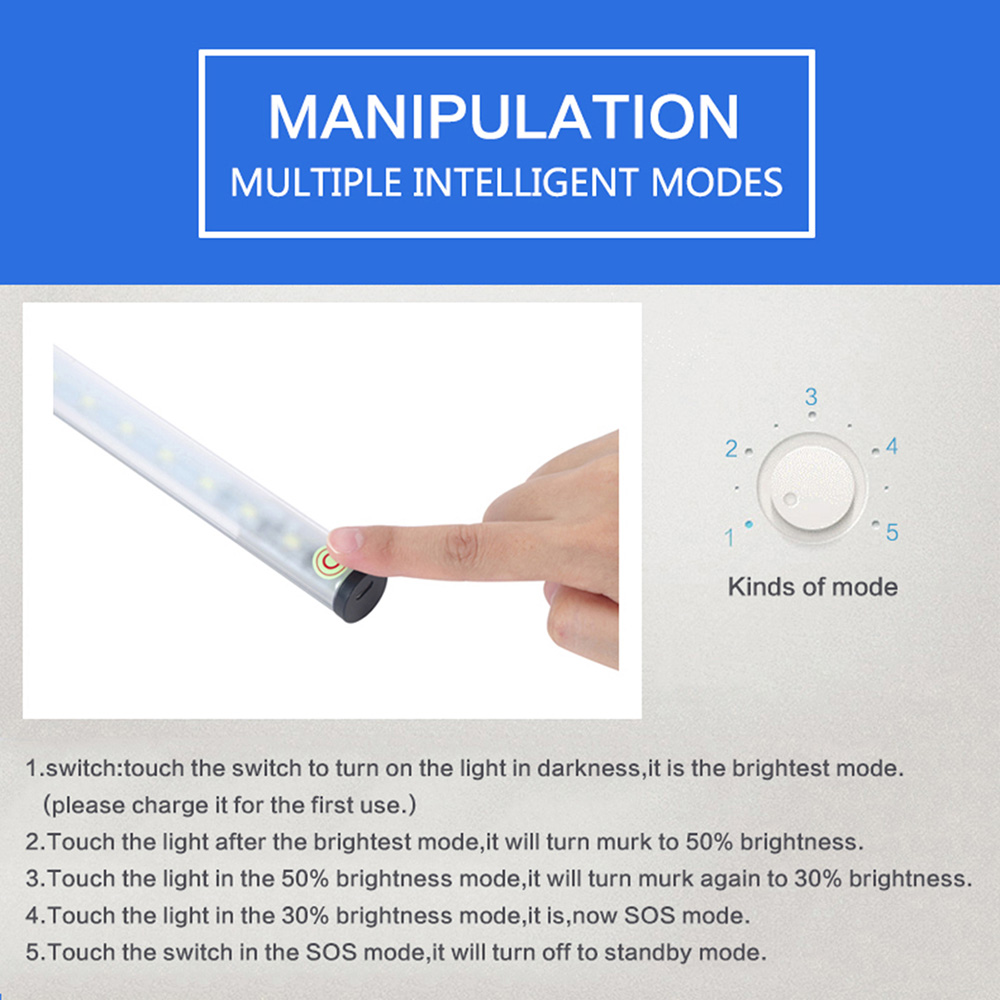 15LED Rigid Strip Hard Bar Light USB 30CM 5V Tube Touch Switch LED Strip Lamp -White