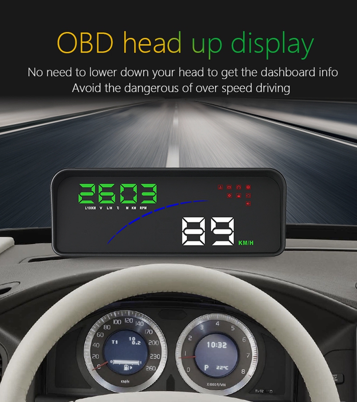 P9 3.6 Inch OBDII Car HUD Head Up Display Intelligent Digital Instrument Speedometer - Black
