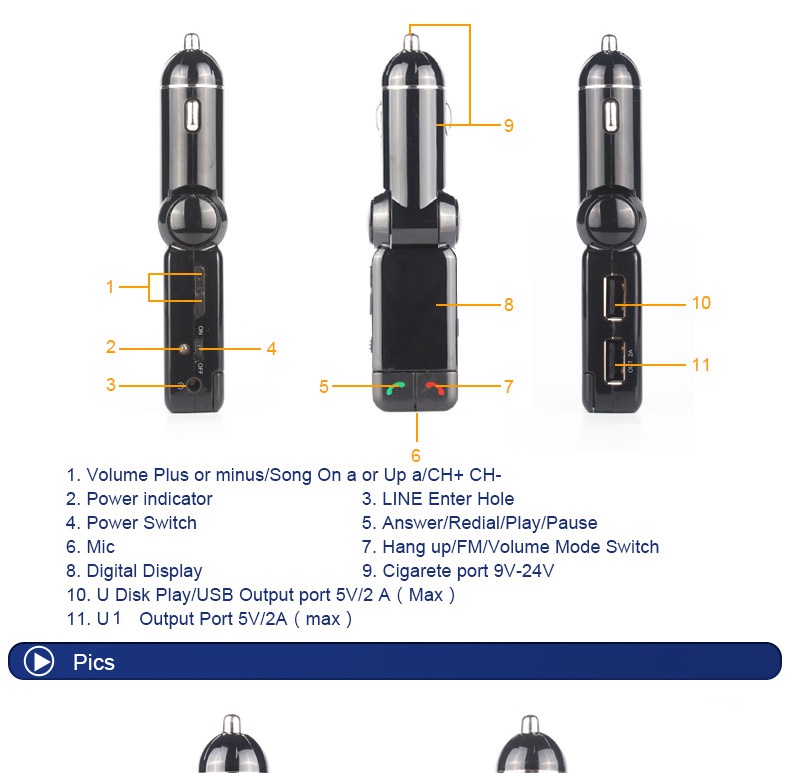 Earldom BC06 Dual USB Car Charger Bluetooth Handsfree Call FM Transmitter Car MP3 Player - Black