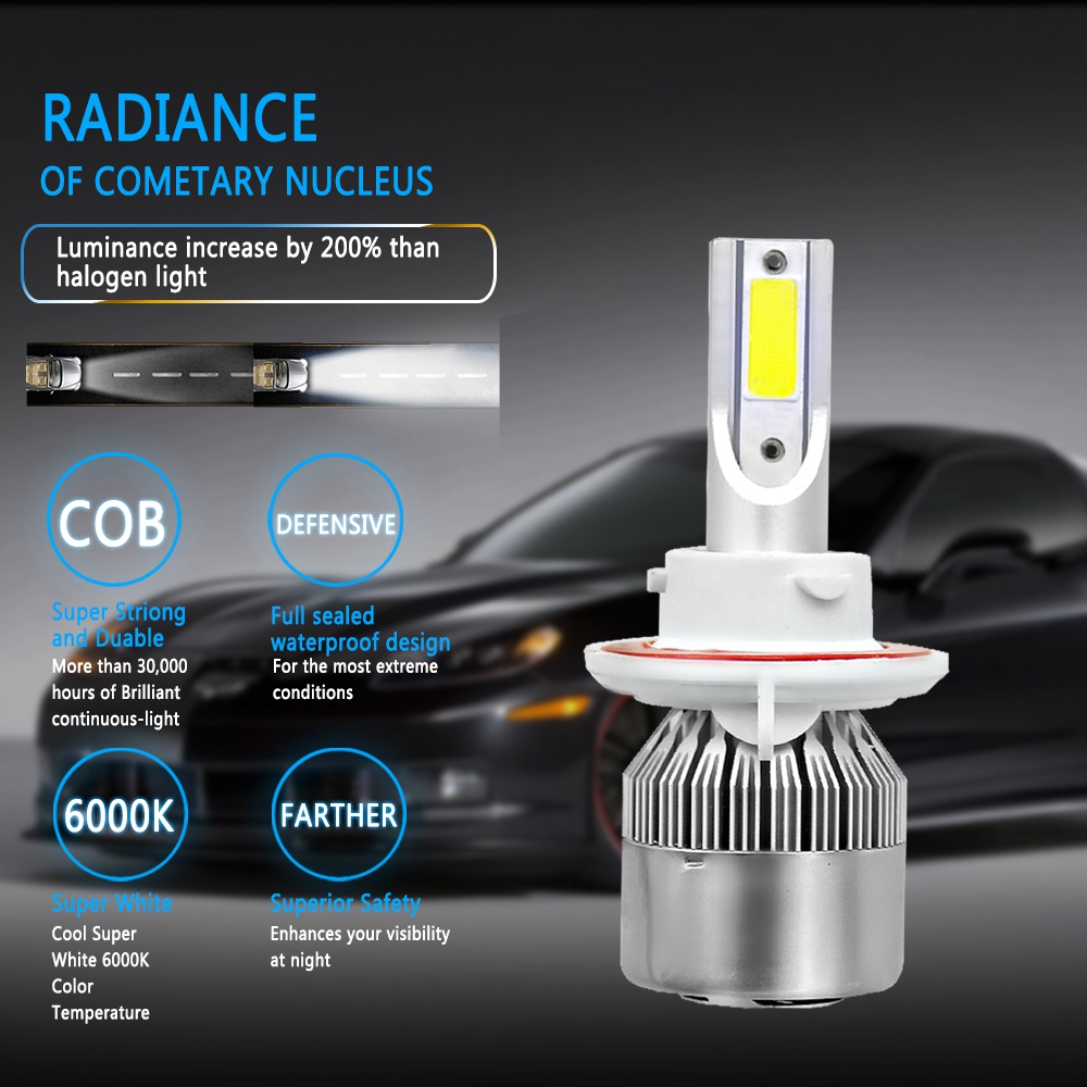 H13/9008 Car LED Headlight Bulb 36W 6000K 4000 Lumens Extremely Bright Chips Conversion Kit - Silver