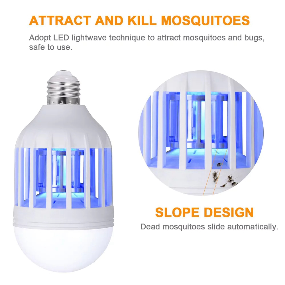 E27 LED Mosquito Killer Light Bulb Bug Zapper Insect Trap for Indoor Outdoor -White