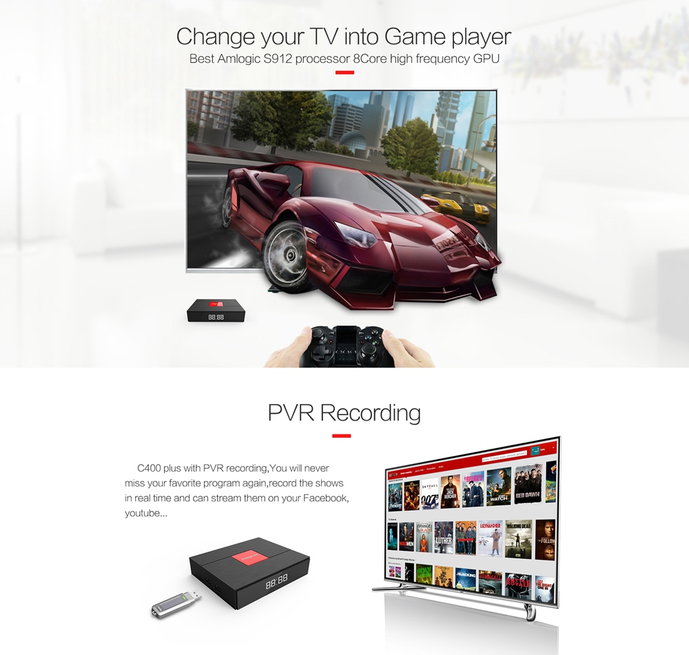 Magicsee C400 Plus DVB-T2/S2 DVB-C Amlogic S912 3GB/32GB Android 7.1 TV BOX 802.11AC WIFI LAN KODI Bluetooth