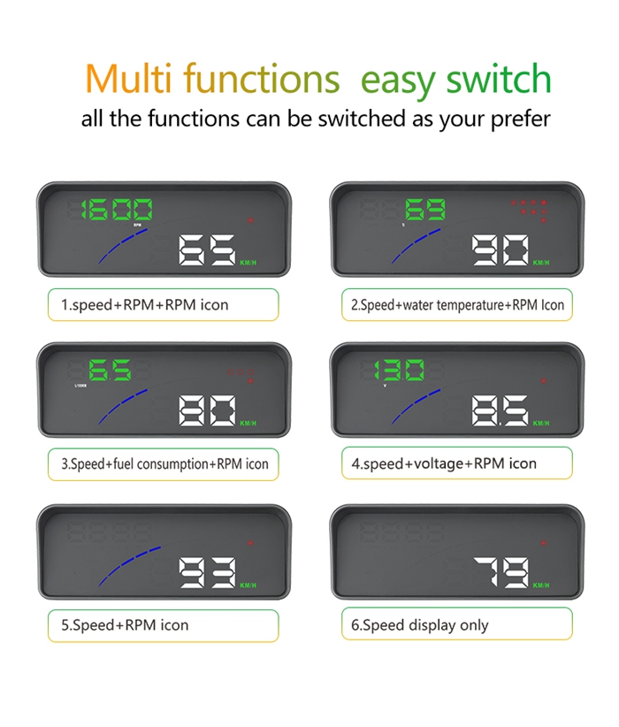 P9 3.6 Inch OBDII Car HUD Head Up Display Intelligent Digital Instrument Speedometer - Black