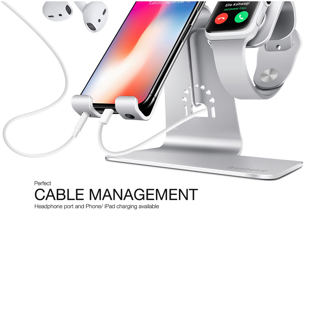 Bestand H02 2-in-1 Phones Watches Stand Suitable With iWatch Perfect Cable Management - Silver