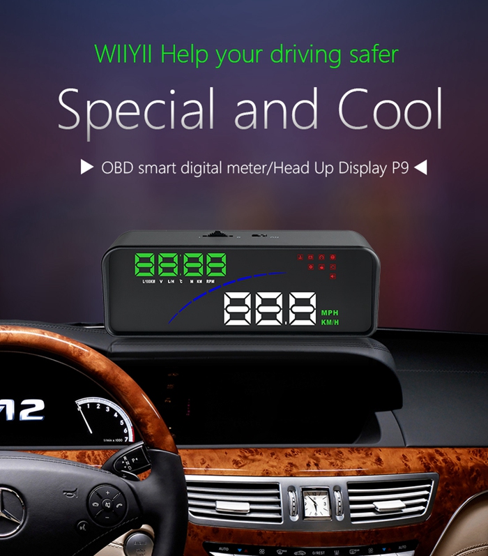 P9 3.6 Inch OBDII Car HUD Head Up Display Intelligent Digital Instrument Speedometer - Black