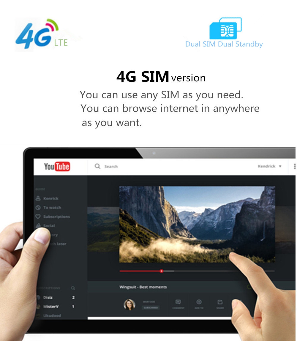 Binai G10Pro 4G Phablet MTK6797 Deca Core 10.1' IPS Screen 19200*1200 3GB DDR3L 32GB eMMC Android 8.0 - Black