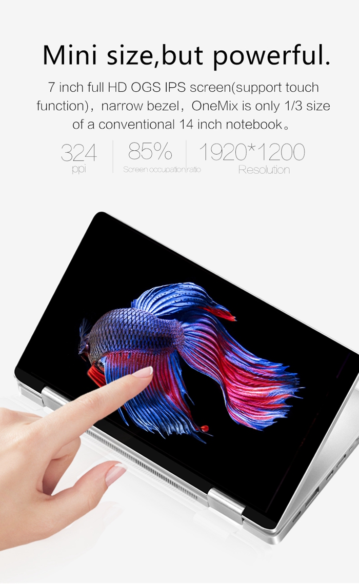 One Netbook One Mix Laptop Intel Cherry Trail x5-Z8350 Quad Core 7" IPS Screen 1920*1200 Windows 10 8GB DDR3 128GB eMMC - Silver