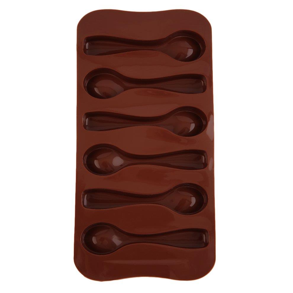 6 Slots Spoon Silicone Cake Decor Mould Cookies Chocolate Mold - Chocolate