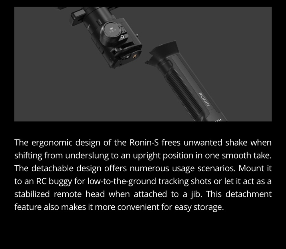 DJI RONIN-S 3-Axis Brushless Handheld Gimbal for Mirrorless DSLR Camera - Single Handheld