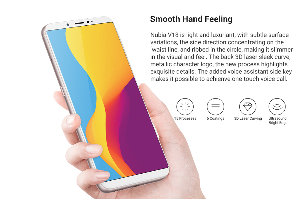 Nubia V18 6.01 Inch 4G LTE Smartphone Snapdragon 625 4GB 64GB 13.0MP Camera Nubia UI 5.1 4000mAh Face ID 18:9 FHD+ Full Screen OTG - Gold