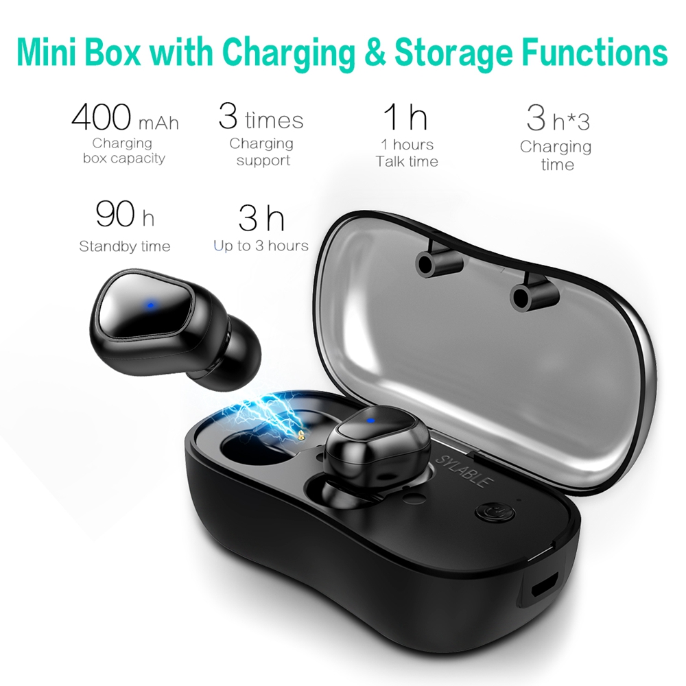 SYLLABLE D900P Bluetooth Earphones Stereo Earbuds In-Ear Air Microphone Pods - Black