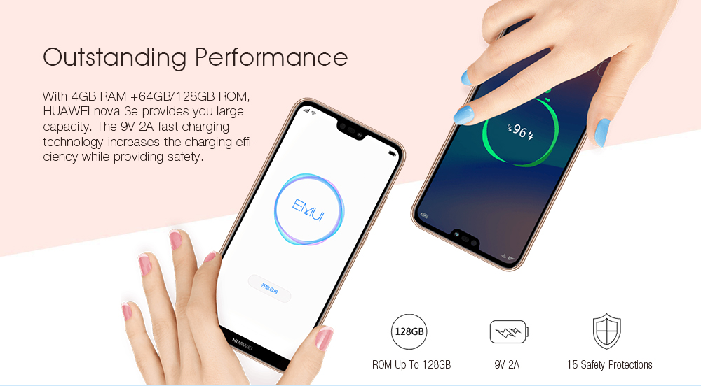 HUAWEI Nova 3e 5.84 Inch Smartphone Kirin 659 4GB 64GB 16.0MP+2.0MP Dual Rear Cameras Android 8.0 Touch ID - Blue