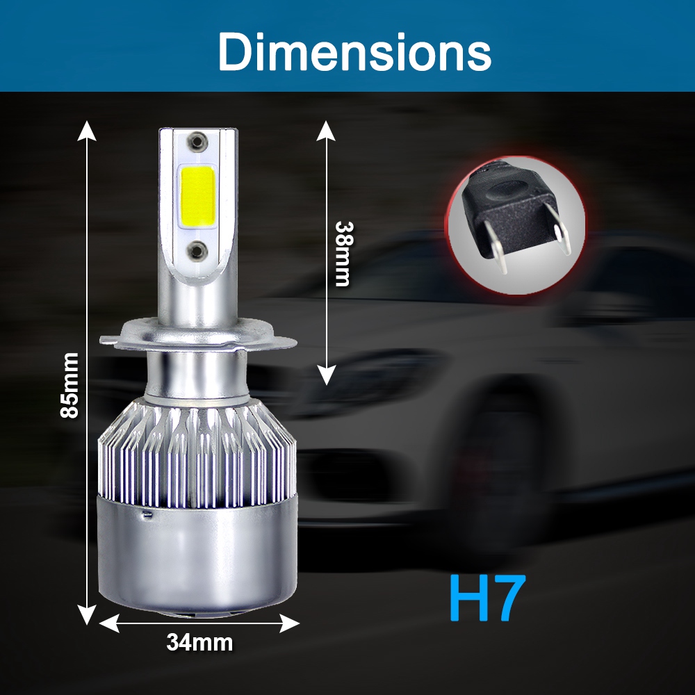 H7 Car LED Headlight Bulb 36W 6000K 4000 Lumens Extremely Bright Chips Conversion Kit - Silver