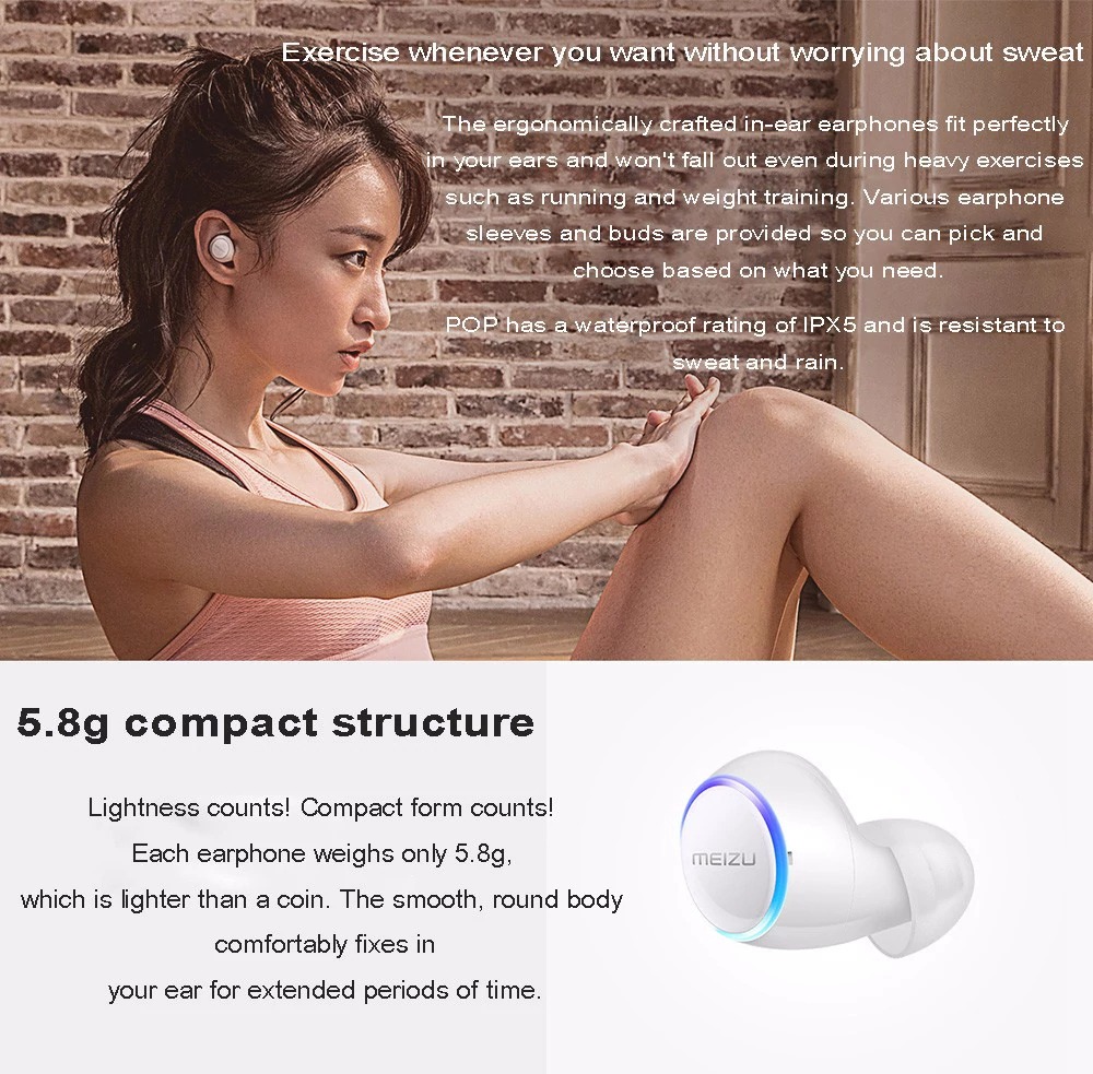 Original MEIZU POP True Wireless Bluetooth Earphones In-ear Earbuds - White