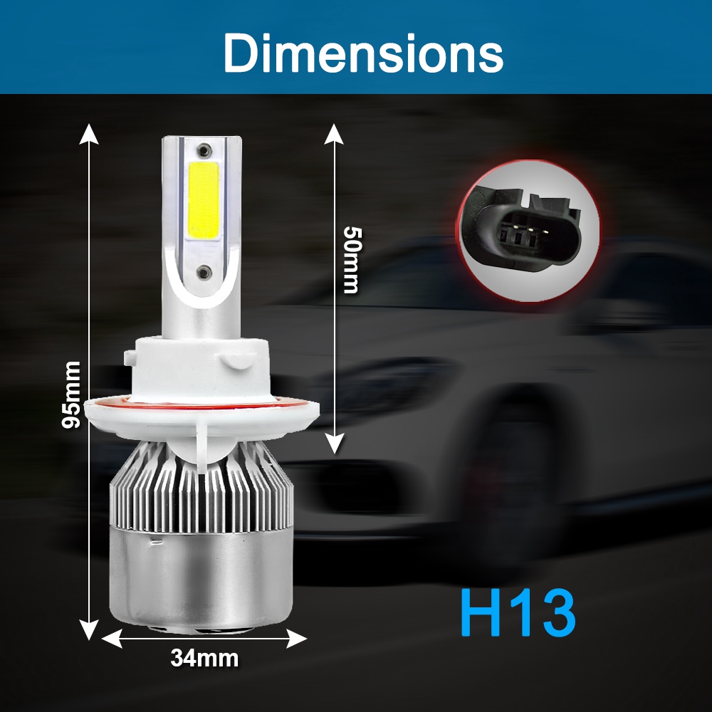 H13/9008 Car LED Headlight Bulb 36W 6000K 4000 Lumens Extremely Bright Chips Conversion Kit - Silver