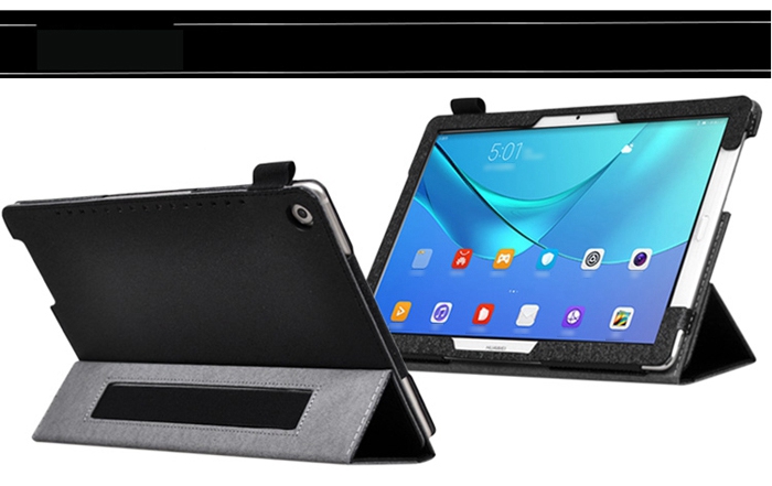 Protective Leather Case With Kickstand Armband Function For Huawei M5 10.8 Inch Tablet PC - Black
