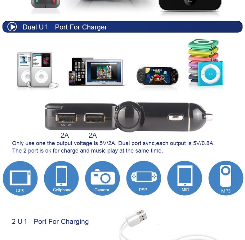 Earldom BC06 Dual USB Car Charger Bluetooth Handsfree Call FM Transmitter Car MP3 Player - Black