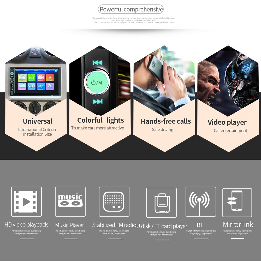 7010B 7 Inch Digital TFT Touch Screen Car Multimedia Player Audio Stereo MP5 Player 1080P Video Format FM Function - Black