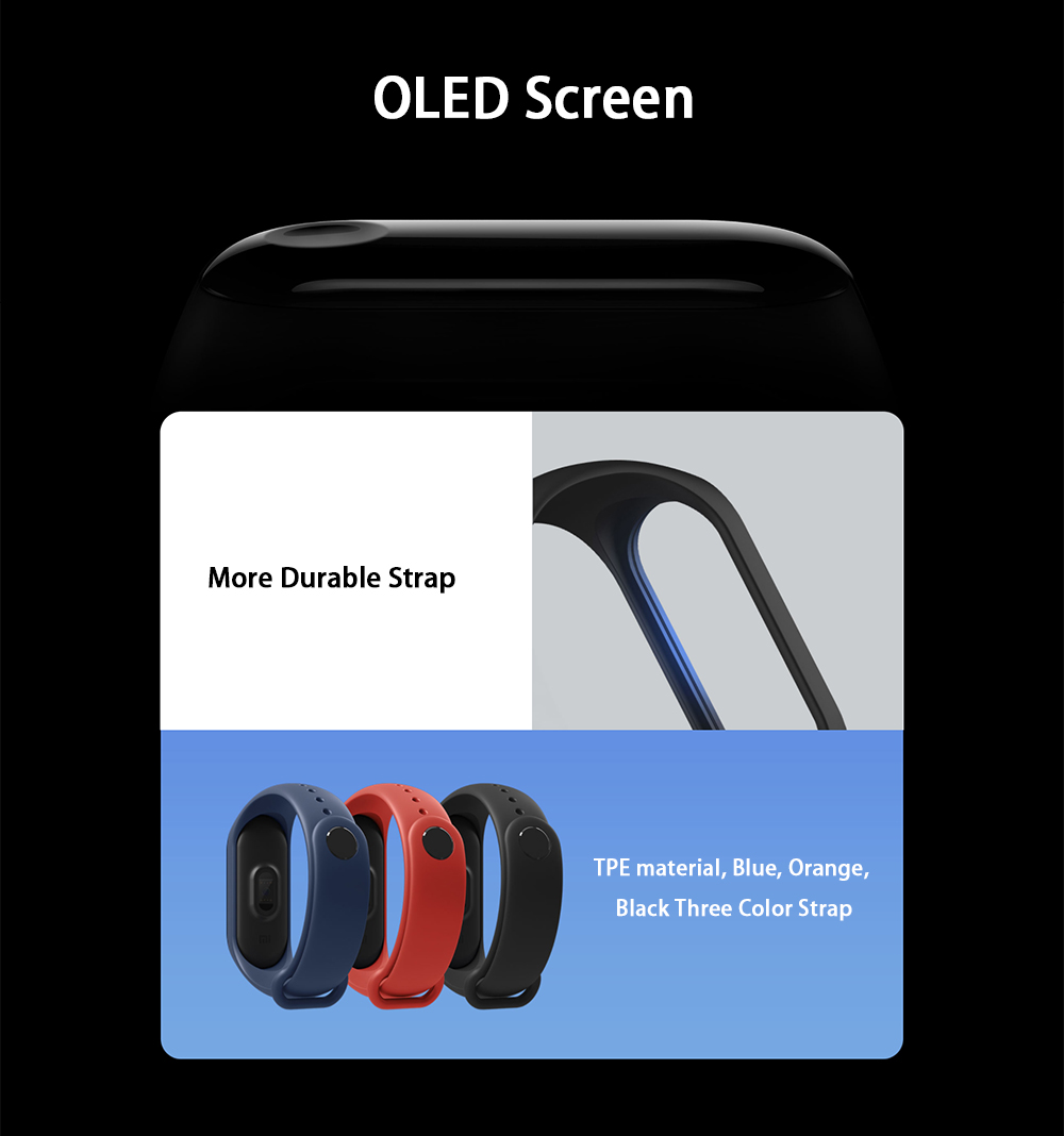 Original Xiaomi Mi Band 3 Smart Bracelet 0.78" OLED Touch Screen 5ATM Water Resistant Sports Fitness Tracker Reject Phone Calls Notification Display Bluetooth 4.2 - Black