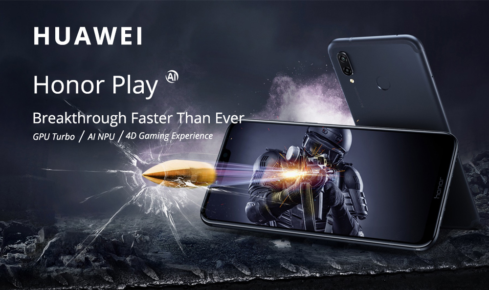 HUAWEI Honor Play 6.3 Inch 4G LTE Smartphone Kirin 970 6GB 64GB 16.0MP+2.0MP Dual Rear Camera Android 8.1 FHD+ Screen 3750mAh OTG Touch ID Type-C - Blue