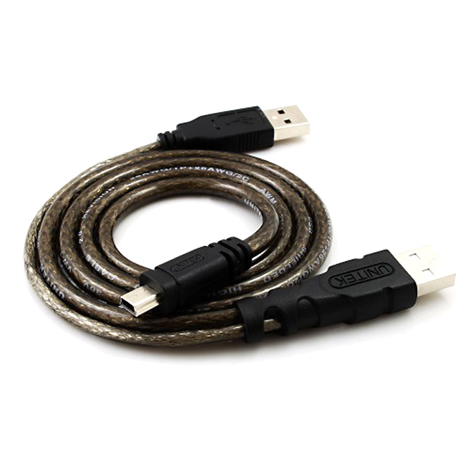 Unitek Y-C436 USB 2.0 Male To Mini USB Male Data Cable For Mobile HDD - Grey + Black