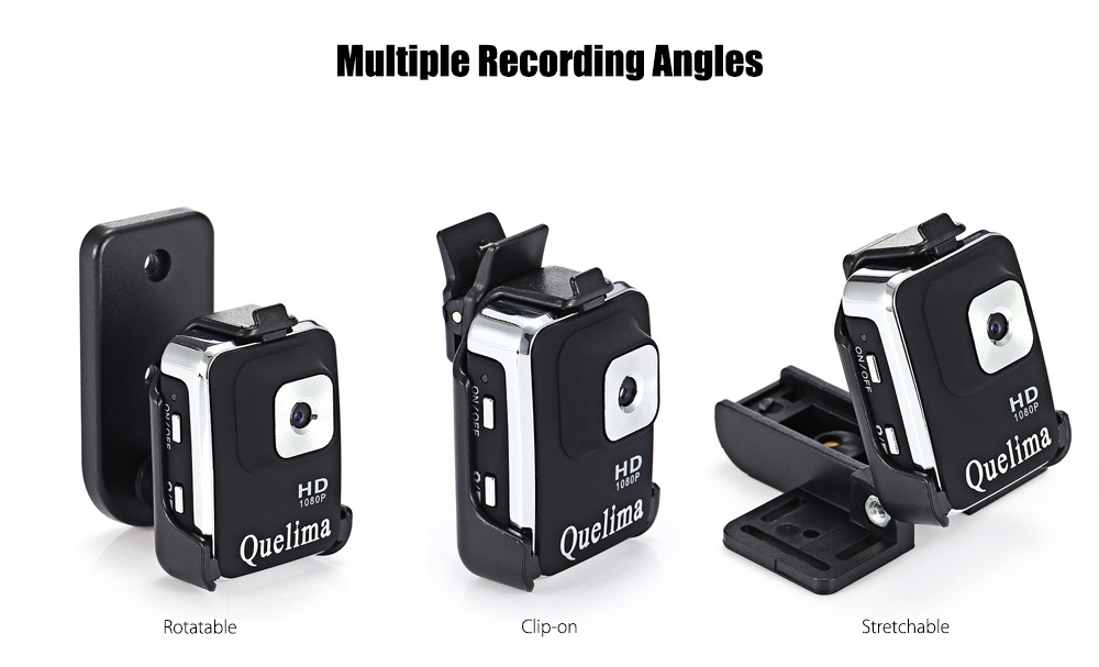 Quelima A3S Mini Car DVR 120 Degree Wide Angle FOV 1080P DV Camera Full HD Loop-cycle Recording Motion Detection - Black