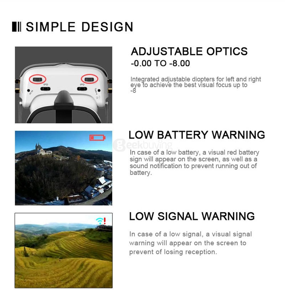 Topsky Prime 5.8G 40CH Twin Diversity FPV Goggles Built-in Battery Support HDMI DVR - White