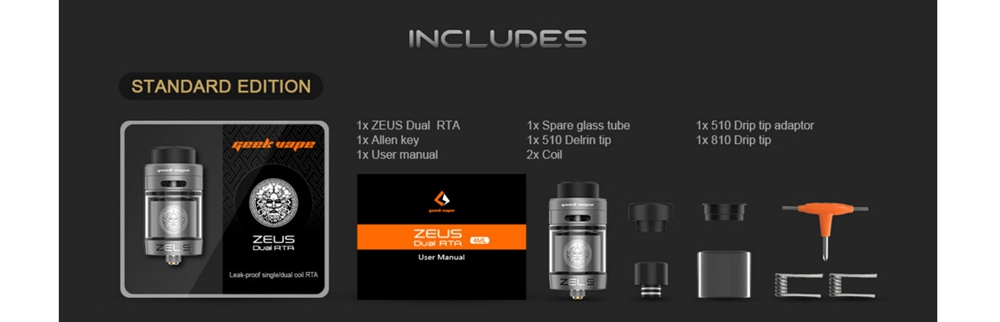 Atomizer Electronic Cigarette Atomizer Geekvape Zeus Dual RTA Atomizer 4ml -Black