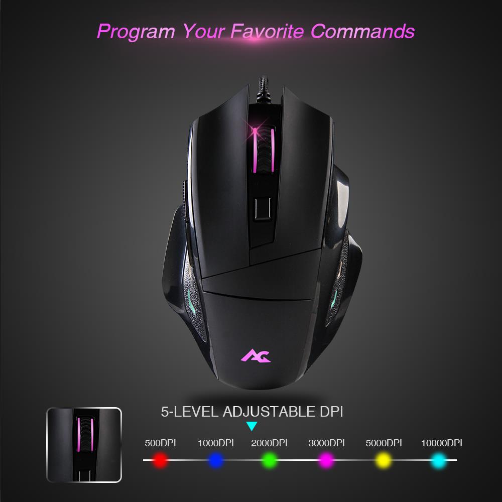 ACGAM G402 PMW3325 Wired Gaming Mouse RGB Backlights 10000 DPI OMRON Gaming Switch - Black