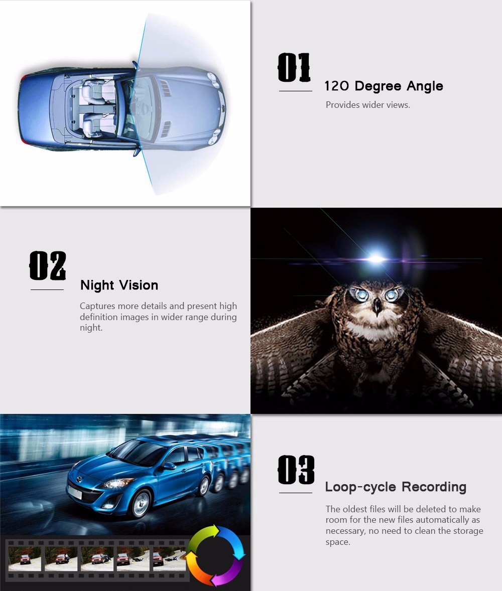 Quelima A3S Mini Car DVR 120 Degree Wide Angle FOV 1080P DV Camera Full HD Loop-cycle Recording Motion Detection - Black