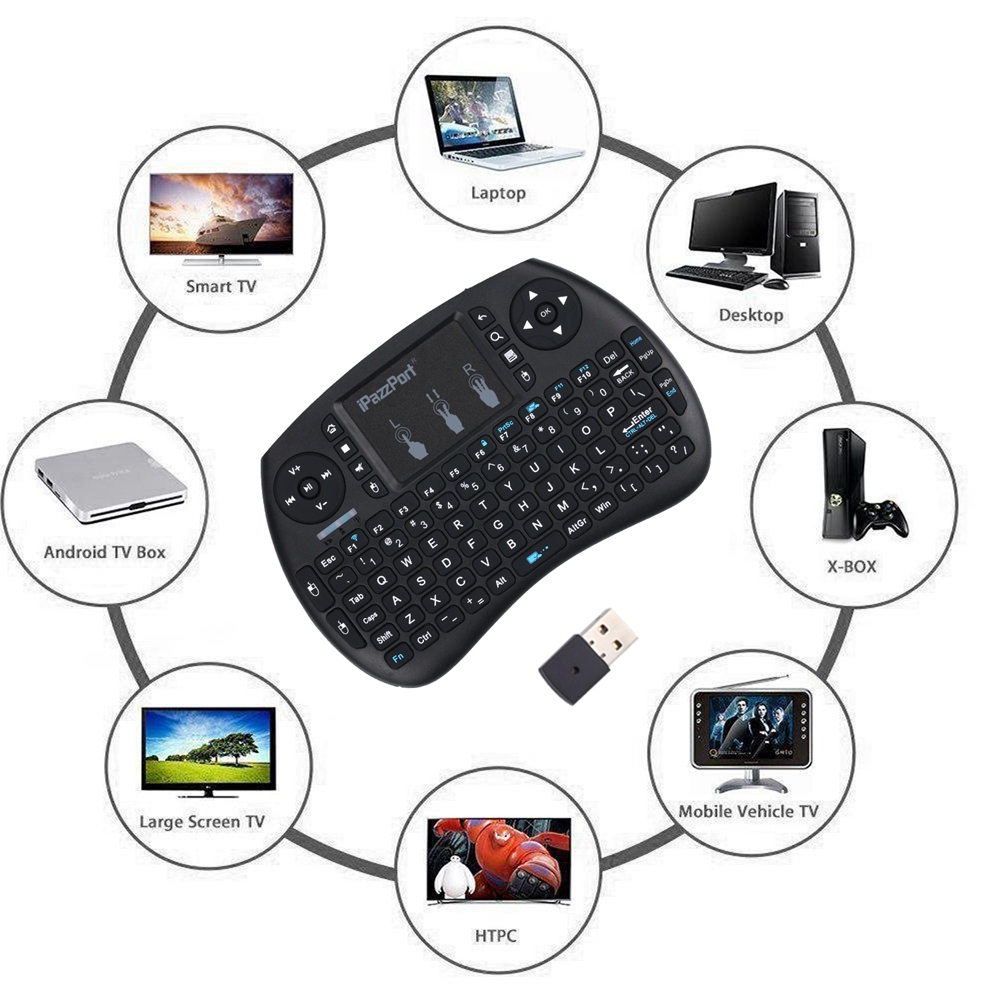 iPazzPort KP-810-21SD Mini Wireless Keyboard with Touchpad Mouse for Windows Android MacOS - Black