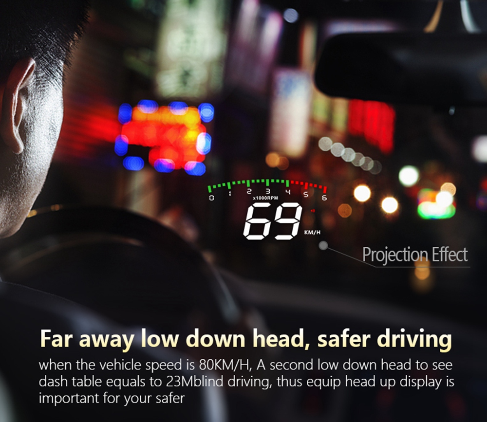 A900 3.5 Inch Car HUD Head-Up Display OBDII Interface Voltage Fuel Speeding Alarm System Multiple Mode Switching Intelligent Digital Instrument - Black