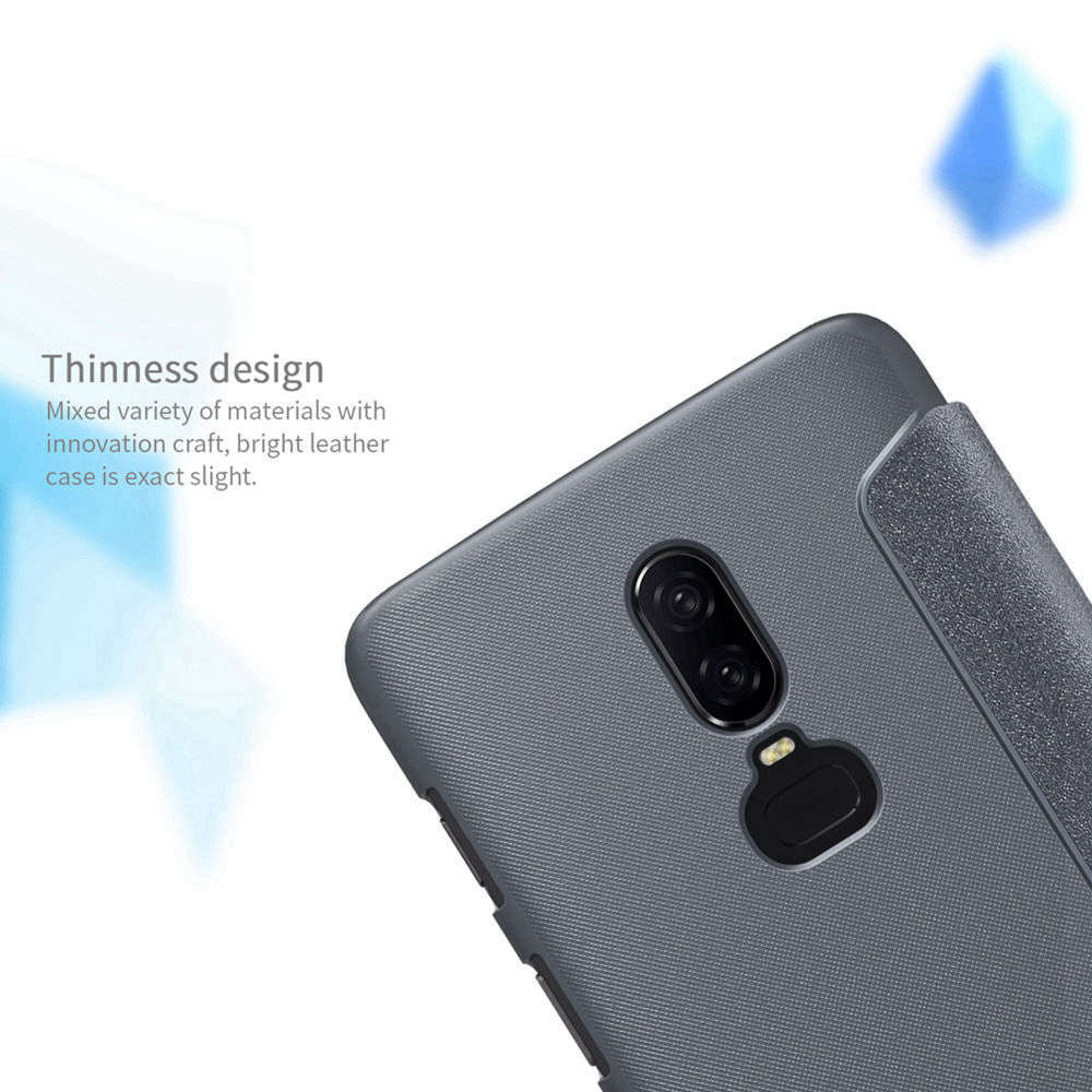 Nillkin Sparkle Series Leather Case For Oneplus 6 Protective Phone Shell - Gray