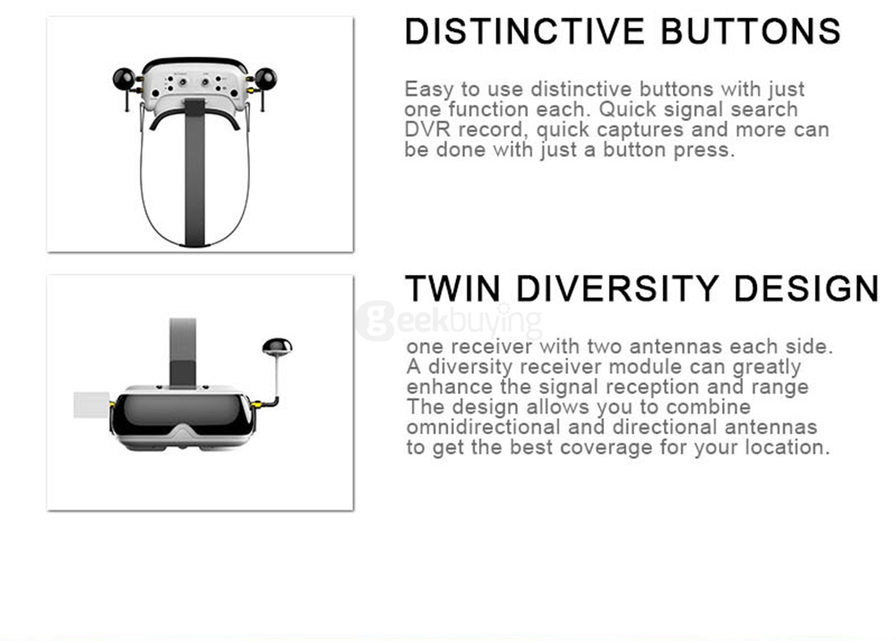 Topsky Prime 5.8G 40CH Twin Diversity FPV Goggles Built-in Battery Support HDMI DVR - White